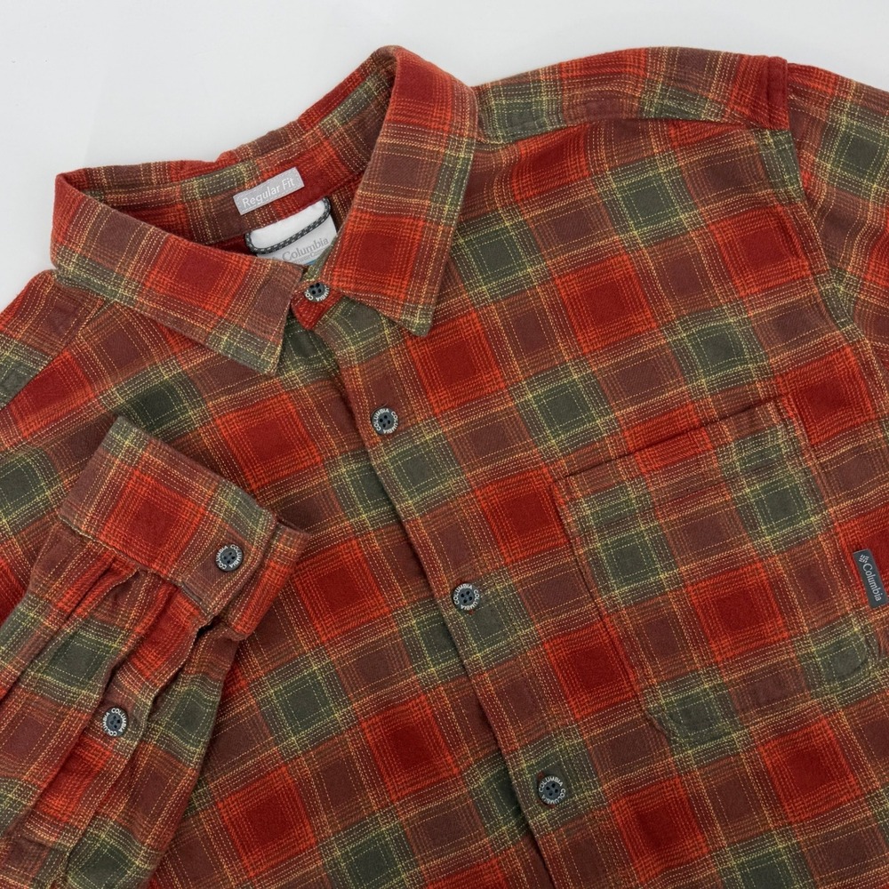 Columbia Men's Plaid Long Sleeve Button Up Flannel Shirt Regular Fit Sz L Cotton